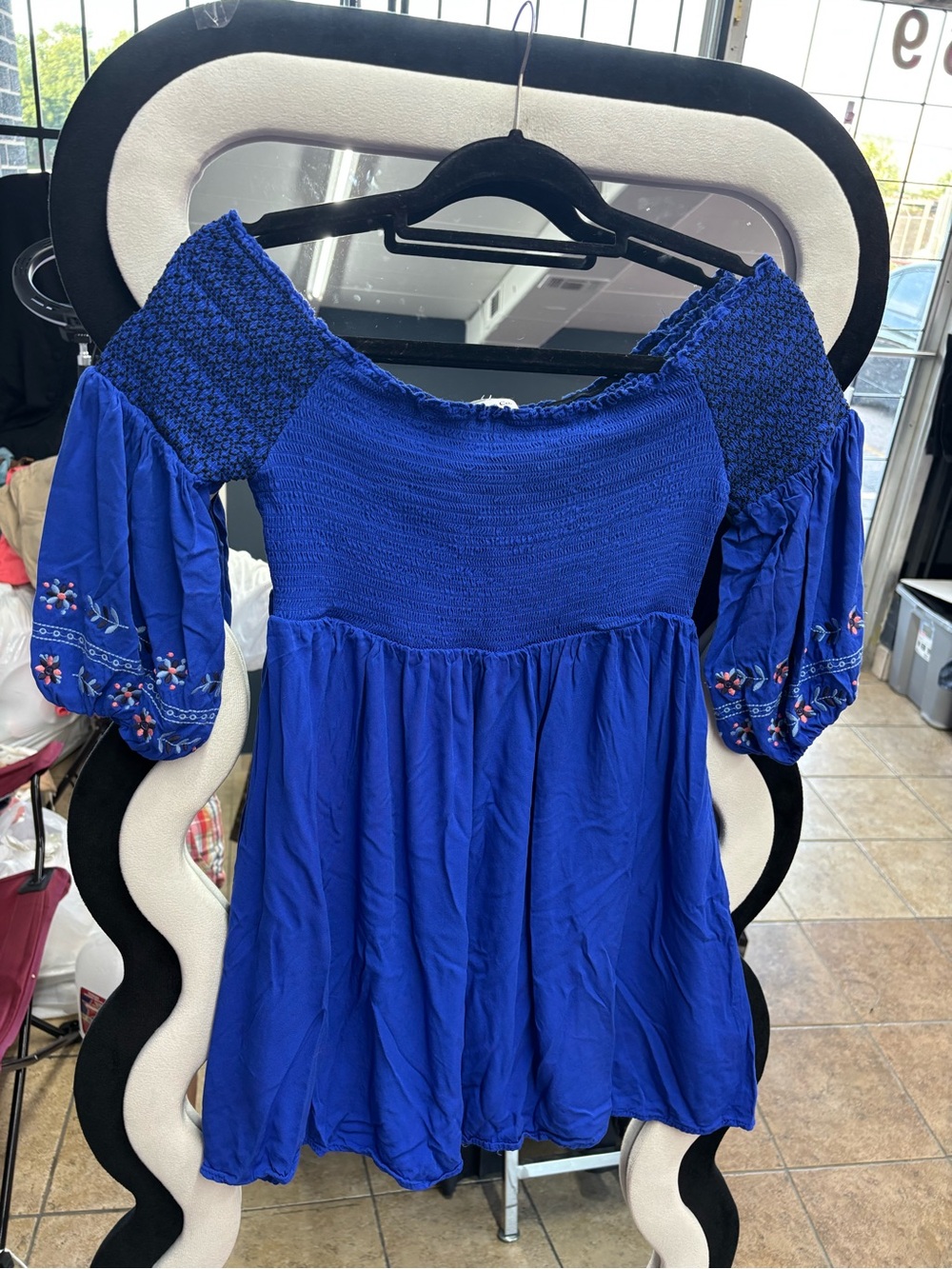 HAILEY & CO. Off-Shoulder Smocked Mini Dress in Cobalt Blue